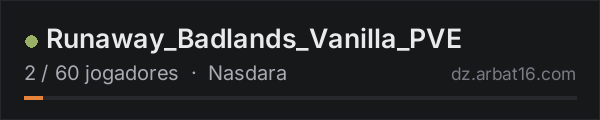 Runaway_Badlands_Vanilla_PVE na lista de servidores de DayZ da AR16