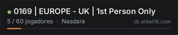 0169 | EUROPE - UK | 1st Person Only na lista de servidores de DayZ da AR16