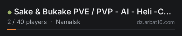Sake & Bukake PVE / PVP - AI - Heli -Cars -Loot +++ on the AR16 DayZ server list