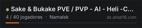 Sake & Bukake PVE / PVP - AI - Heli -Cars -Loot +++ na lista de servidores de DayZ da AR16