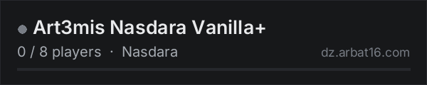 Art3mis Nasdara Vanilla+ on the AR16 DayZ server list