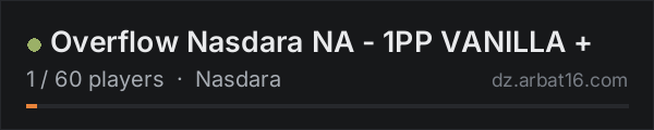 Overflow Nasdara  NA - 1PP  VANILLA + on the AR16 DayZ server list