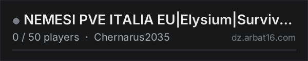 NEMESI PVE ITALIA EU|Elysium|Survival|Sci-Fi|KillRewards|Events on the AR16 DayZ server list