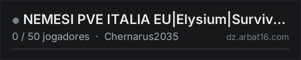 NEMESI PVE ITALIA EU|Elysium|Survival|Sci-Fi|KillRewards|Events na lista de servidores de DayZ da AR16