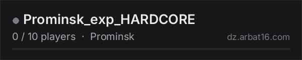 Prominsk_exp_HARDCORE on the AR16 DayZ server list