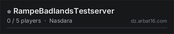 RampeBadlandsTestserver on the AR16 DayZ server list