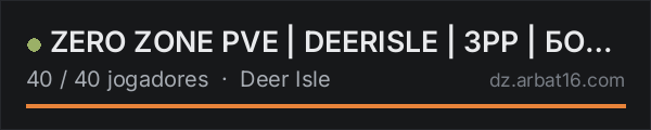 ZERO ZONE PVE | DEERISLE | 3PP | БОТЫ | КВЕСТЫ | na lista de servidores de DayZ da AR16