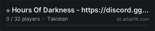 Hours Of Darkness - https://discord.gg/vqcpjafpHS on the AR16 DayZ server list