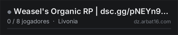 Weasel's Organic RP | dsc.gg/pNEYn9KMYD na lista de servidores de DayZ da AR16