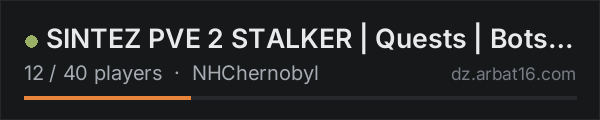 SINTEZ PVE 2 STALKER | Quests | Bots | Skills | Cars on the AR16 DayZ server list