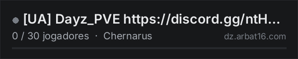 [UA] Dayz_PVE https://discord.gg/ntHVEGC5U2 na lista de servidores de DayZ da AR16
