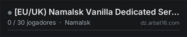 [EU/UK) Namalsk Vanilla Dedicated Server na lista de servidores de DayZ da AR16