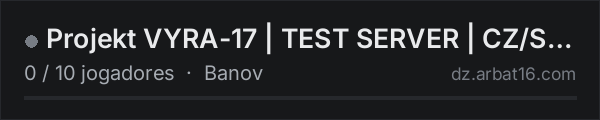Projekt VYRA-17 | TEST SERVER | CZ/SK | Banov PvE RPG na lista de servidores de DayZ da AR16