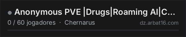 Anonymous PVE |Drugs|Roaming AI|Custom Traders|50k Start na lista de servidores de DayZ da AR16
