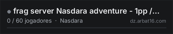 frag server Nasdara adventure - 1pp / balance na lista de servidores de DayZ da AR16