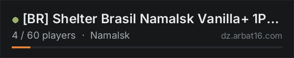 [BR] Shelter Brasil Namalsk Vanilla+ 1PP shelterZ.com.br on the AR16 DayZ server list