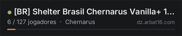 [BR] Shelter Brasil Chernarus Vanilla+ 1PP shelterZ.com.br na lista de servidores de DayZ da AR16