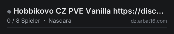 Hobbikovo CZ PVE Vanilla https://discord.gg/NpgbayAFMf in der DayZ-Serverliste von AR16