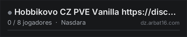 Hobbikovo CZ PVE Vanilla https://discord.gg/NpgbayAFMf na lista de servidores de DayZ da AR16