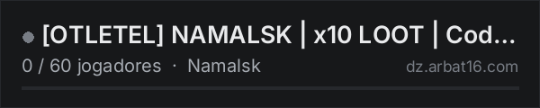 OTLETEL NAMALSK | x10 LOOT | CodeLock | Event na lista de servidores de DayZ da AR16
