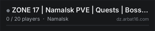 ZONE 17 | Namalsk PVE | Quests | Bosses | EVR Storms | 1PP/3PP on the AR16 DayZ server list