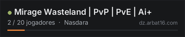 Mirage Wasteland | PvP | PvE | Ai+ na lista de servidores de DayZ da AR16