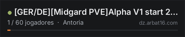 GER/DEMidgard PVEAlpha V1 start 25.11 na lista de servidores de DayZ da AR16