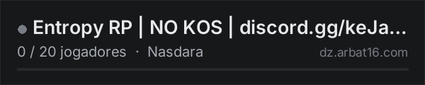 Entropy RP | NO KOS | discord.gg/keJaW3jAhp na lista de servidores de DayZ da AR16