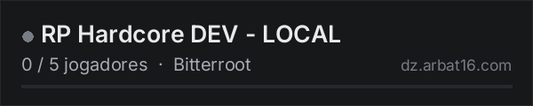 RP Hardcore DEV - LOCAL na lista de servidores de DayZ da AR16
