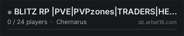 BLITZ RP |PVE|PVPzones|TRADERS|HELI|CARS on the AR16 DayZ server list