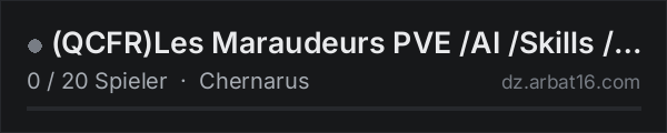 (QCFR)Les Maraudeurs PVE /AI /Skills /Maladies /convoiAi /KOTH in der DayZ-Serverliste von AR16
