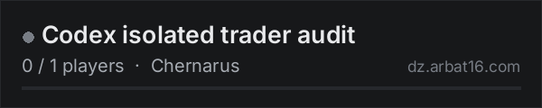 Codex isolated trader audit on the AR16 DayZ server list