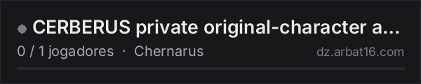 CERBERUS private original-character acceptance na lista de servidores de DayZ da AR16