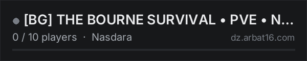 BG THE BOURNE SURVIVAL • PVE • NO ZOMBIES on the AR16 DayZ server list