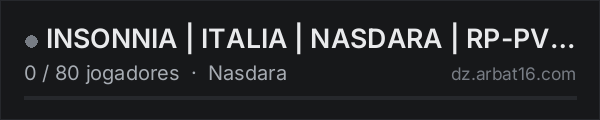 INSONNIA | ITALIA | NASDARA | RP-PVE-PVP | 1FPV | VANILLA ++ na lista de servidores de DayZ da AR16