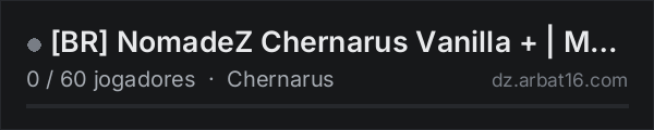 [BR] NomadeZ Chernarus Vanilla + | Mapa | Raid | PVP na lista de servidores de DayZ da AR16