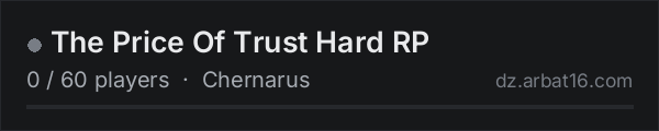 The Price Of Trust Hard RP on the AR16 DayZ server list
