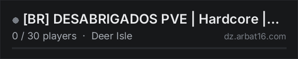 [BR] DESABRIGADOS PVE | Hardcore | Bots IA | Terje | Crafts on the AR16 DayZ server list