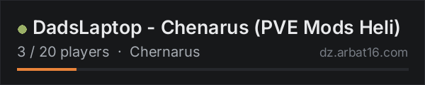 DadsLaptop - Chenarus (PVE Mods Heli) on the AR16 DayZ server list