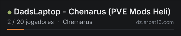 DadsLaptop - Chenarus (PVE Mods Heli) na lista de servidores de DayZ da AR16