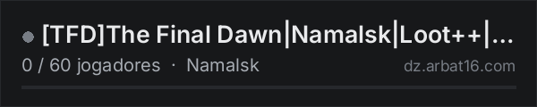 [TFD]The Final Dawn|Namalsk|Loot++|No Stamina|PVP| na lista de servidores de DayZ da AR16