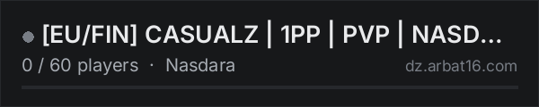 [EU/FIN] CASUALZ | 1PP | PVP | NASDARA 100% VANILLA on the AR16 DayZ server list