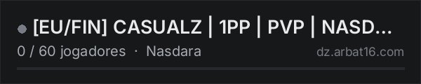 [EU/FIN] CASUALZ | 1PP | PVP | NASDARA 100% VANILLA na lista de servidores de DayZ da AR16