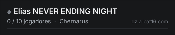 Elias NEVER ENDING NIGHT na lista de servidores de DayZ da AR16