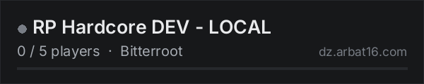 RP Hardcore DEV - LOCAL on the AR16 DayZ server list