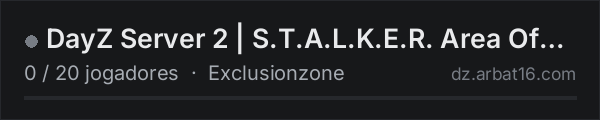 DayZ Server 2 | S.T.A.L.K.E.R. Area Of Decay na lista de servidores de DayZ da AR16