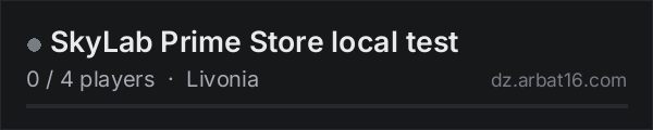 SkyLab Prime Store local test on the AR16 DayZ server list