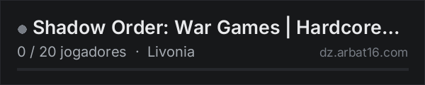 Shadow Order: War Games | Hardcore Clan Warfare | Livonia na lista de servidores de DayZ da AR16