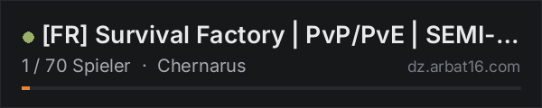 FR Survival Factory | PvP/PvE | SEMI-RP | Modded | FPS+ in der DayZ-Serverliste von AR16