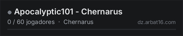 Apocalyptic101 - Chernarus na lista de servidores de DayZ da AR16